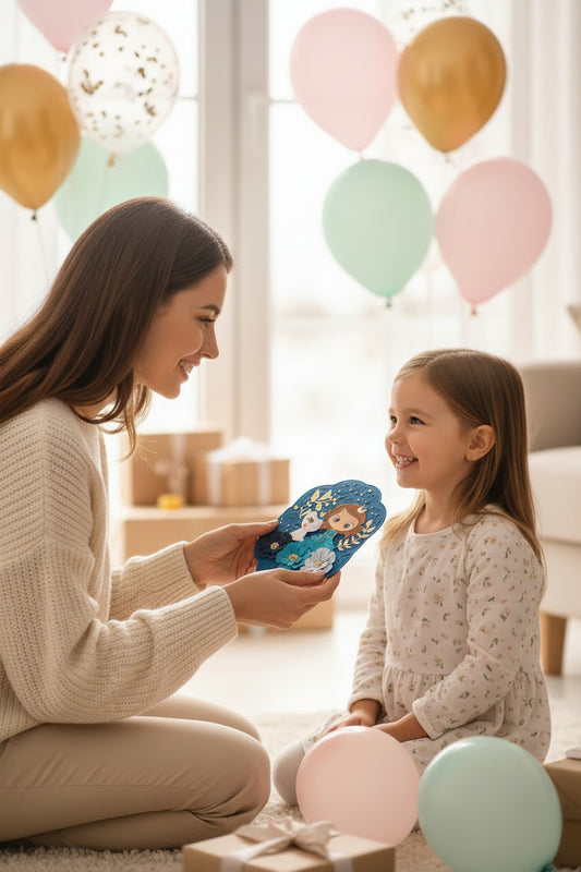 Ručně vyráběné přání s princeznou a jednorožcem
