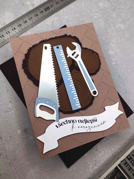 Narozeninové přání pro muže kutila - světle hnědé