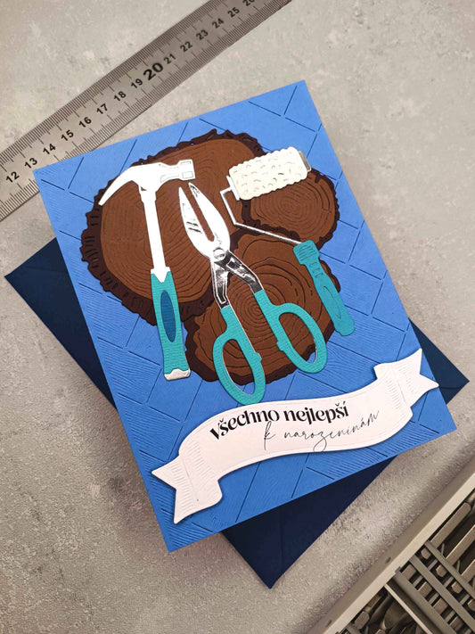 Narozeninové přání pro muže kutila - modré