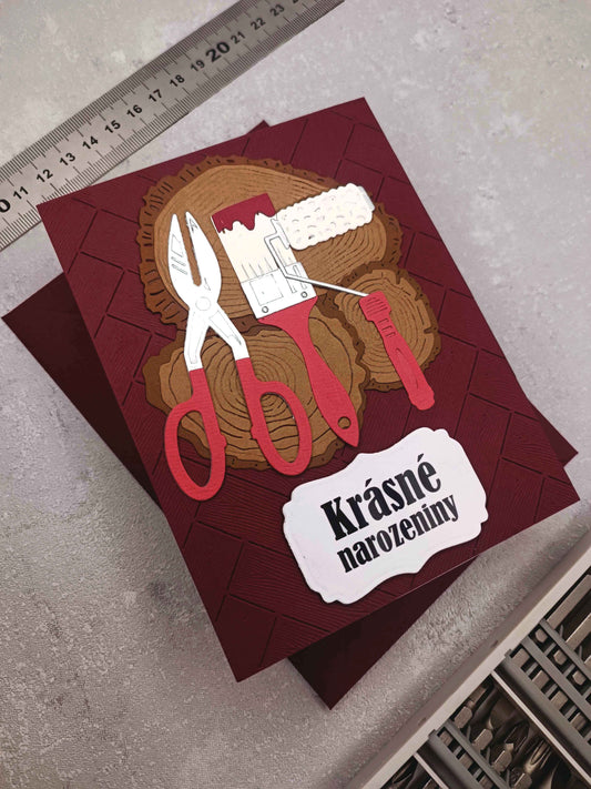 Narozeninové přání pro muže kutila - burgundy