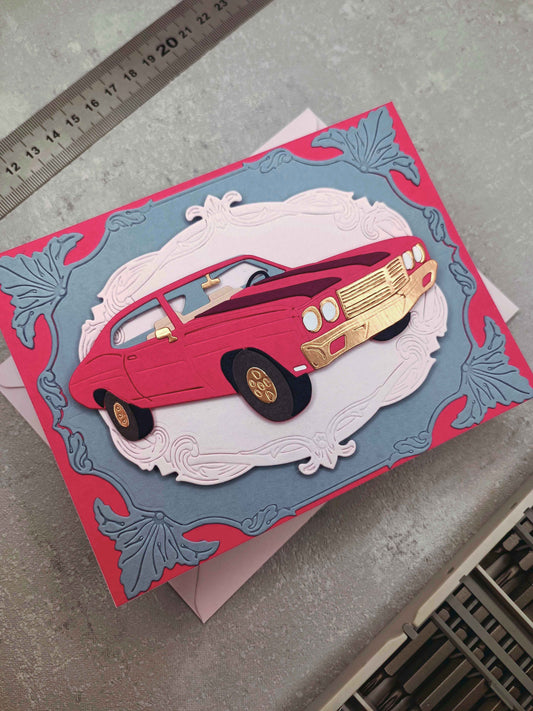 Narozeninové přání s autem - růžové