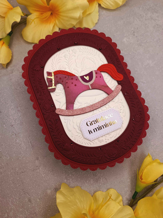 Přání k narození miminka s houpacím koníkem