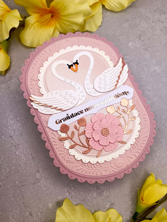 Elegantní svatební přání pro novomanžele s labutěmi