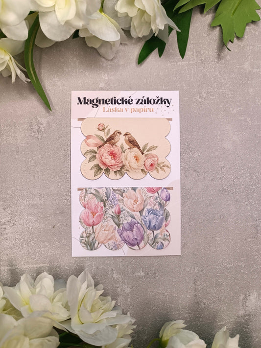 Magnetické záložky do knih s ptáčky a tulipány