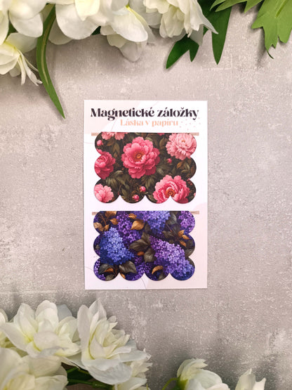 Magnetické záložky do knih s pivoňkami a šeříkem