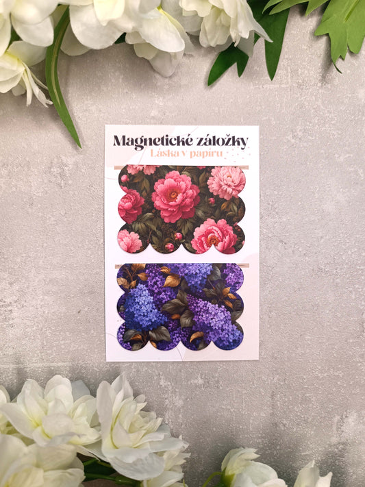 Magnetické záložky do knih s pivoňkami a šeříkem