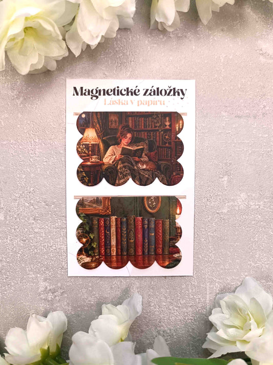 Magnetické záložky do knih s knihomolkou a knihami