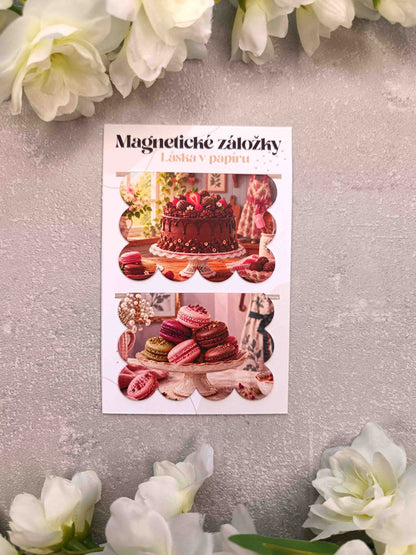 Magnetické záložky do knih s dortem a makronkami