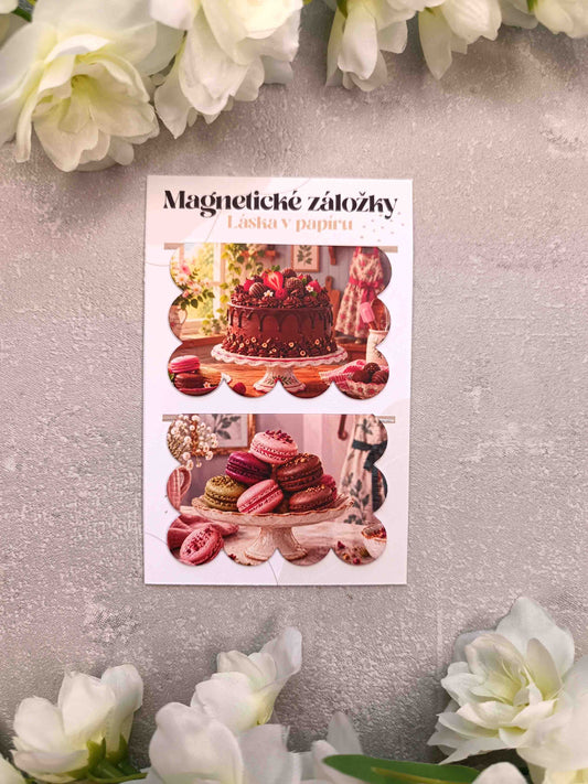 Magnetické záložky do knih s dortem a makronkami