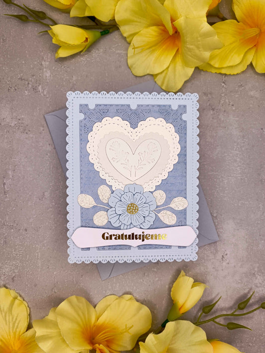 Elegantní pastelově modré přání se srdcem