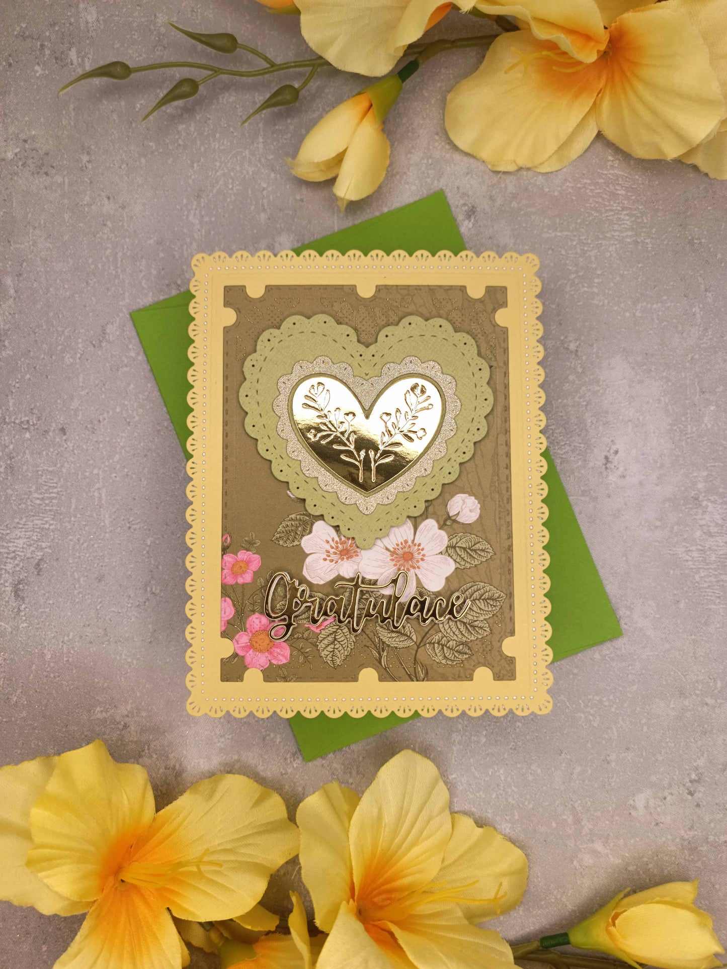 Zelené blahopřání se srdcem