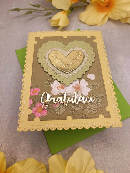 Zelené blahopřání se srdcem