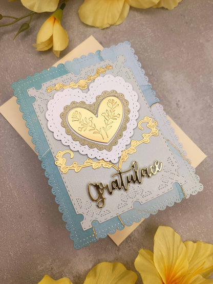 Světle modré blahopřání se srdcem