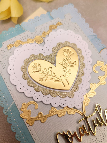 Světle modré blahopřání se srdcem