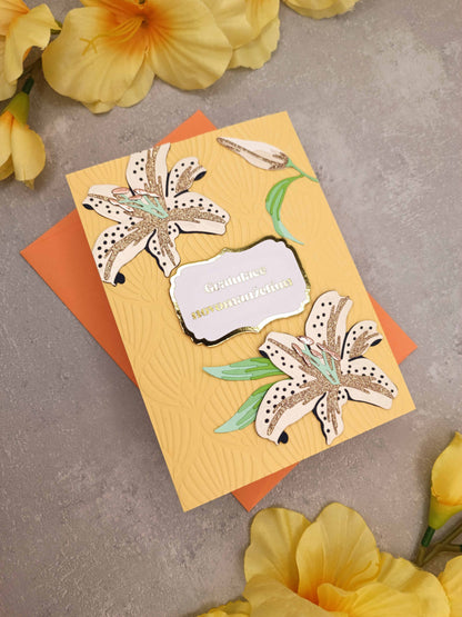 Svatební přání pro novomanžele se zlatými liliemi