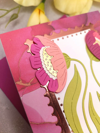 Fialovo-růžové přání se sasankami