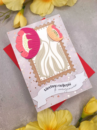 Puntíkaté narozeninové přání se sasankami