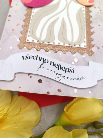 Puntíkaté narozeninové přání se sasankami