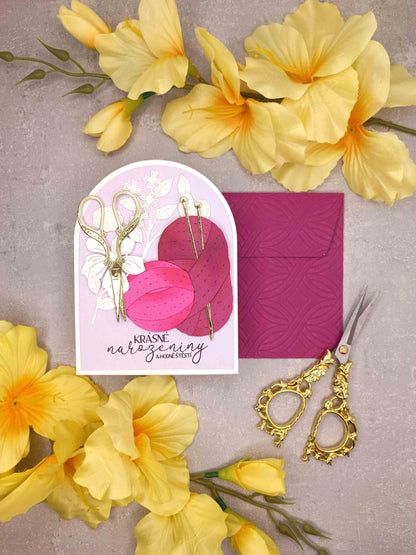 Narozeninové přání pro milovnici pletení - pastelově fialové