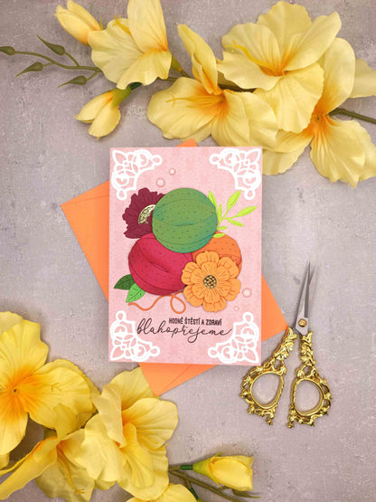 Narozeninové přání pro milovnici pletení nebo háčkování - starorůžové