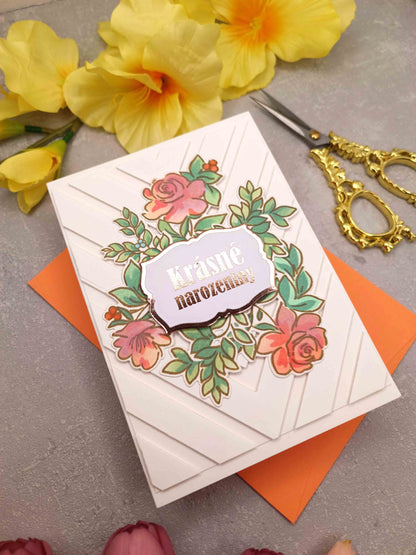 Narozeninové přání s oranžovými květinami