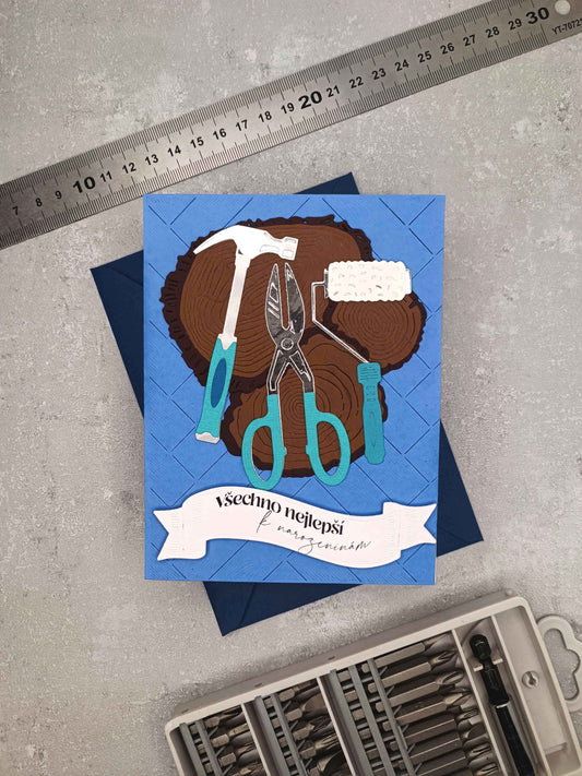 Narozeninové přání pro muže kutila - modré