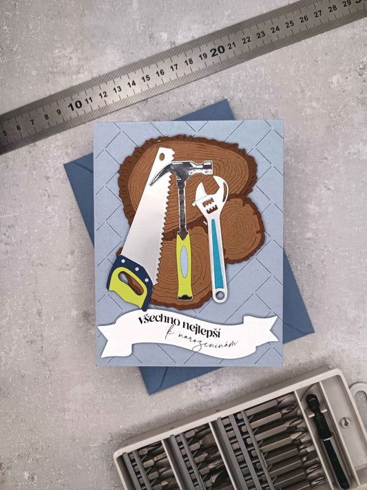 Narozeninové přání pro muže kutila - šedomodré