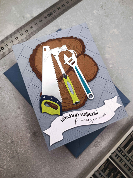 Narozeninové přání pro muže kutila - šedomodré