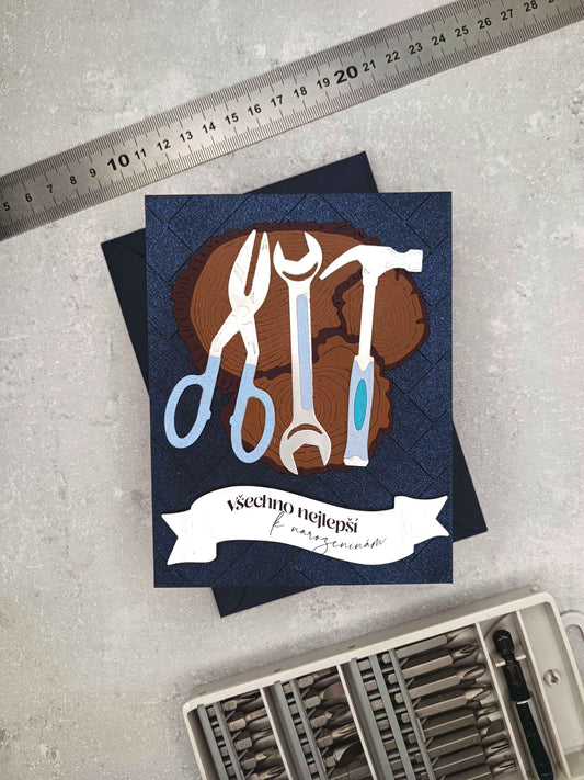 Narozeninové přání pro muže kutila - tmavě modré