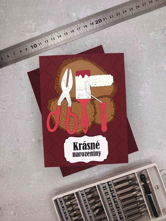 Narozeninové přání pro muže kutila - burgundy