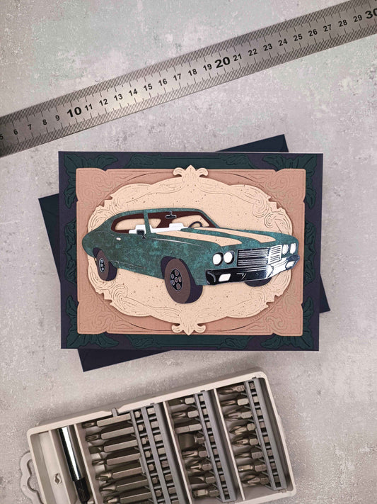 Narozeninové přání s autem - hnědo-zelené