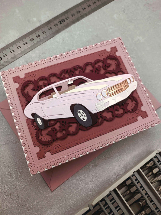 Narozeninové přání s autem - starorůžové