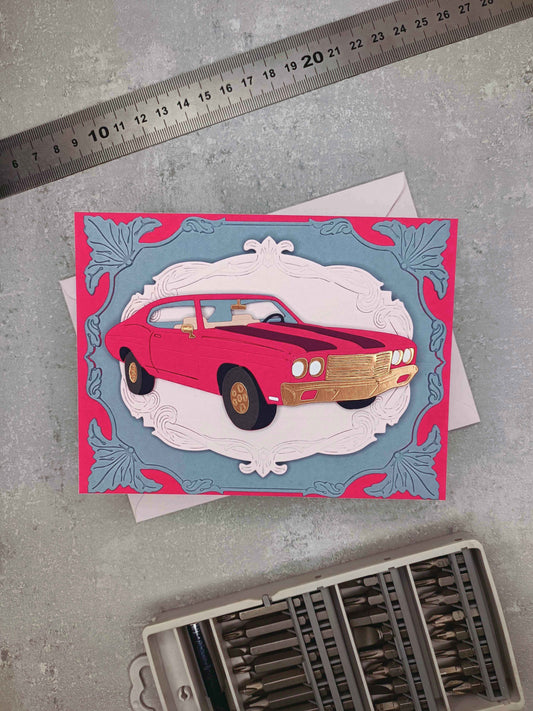 Narozeninové přání s autem - růžové