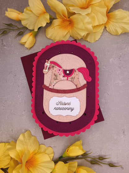 Dětské narozeninové přání s houpacím koníkem