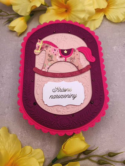 Dětské narozeninové přání s houpacím koníkem