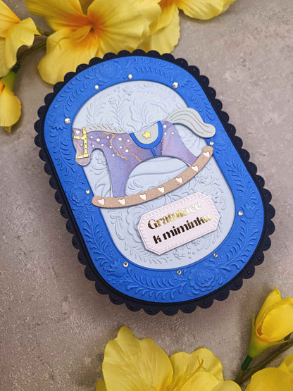 Přání k narození miminka s houpacím koníkem