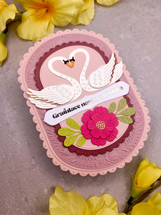 Elegantní svatební přání pro novomanžele s labutěmi