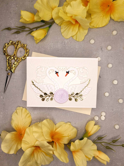 Elegantní svatební přání s labutěmi