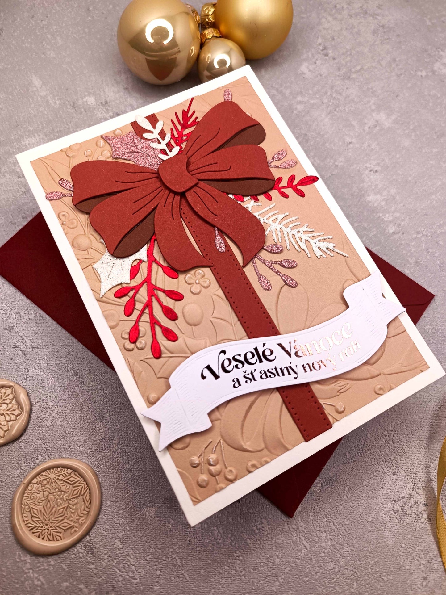 Vánoční přání s mašlí