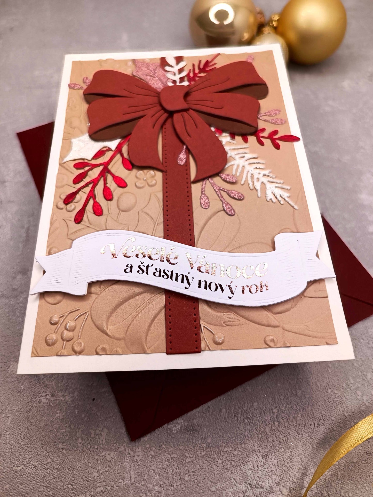 Vánoční přání s mašlí