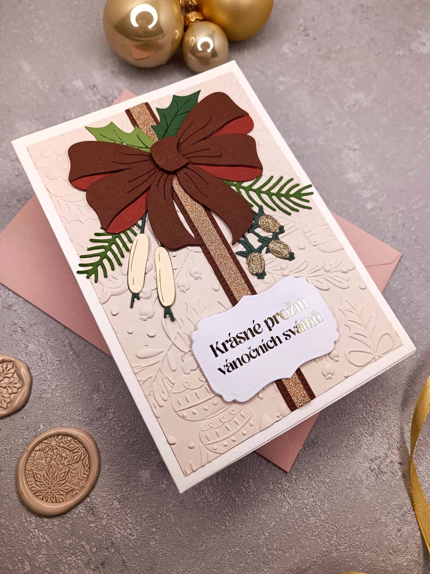 Vánoční přání s mašlí