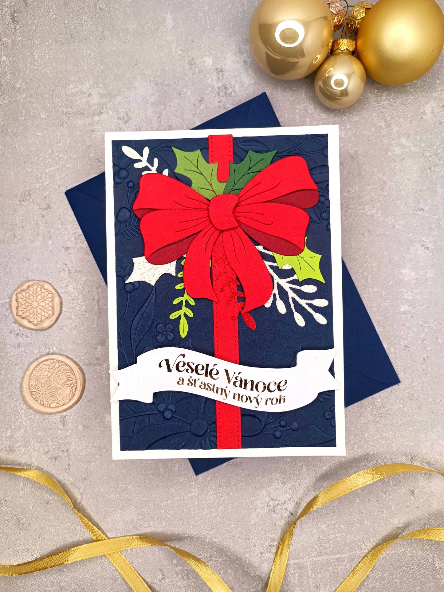 Vánoční přání s mašlí