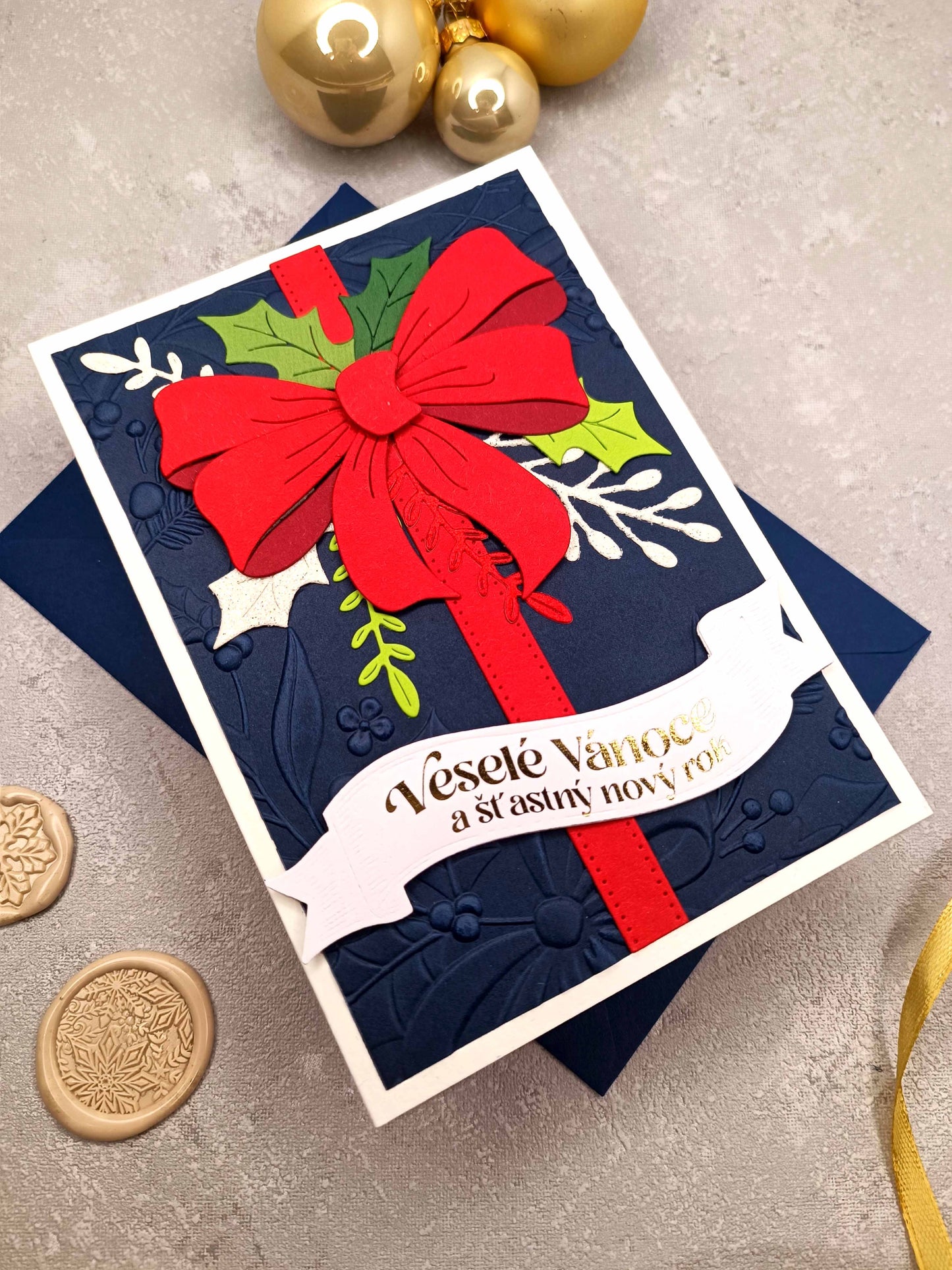 Vánoční přání s mašlí