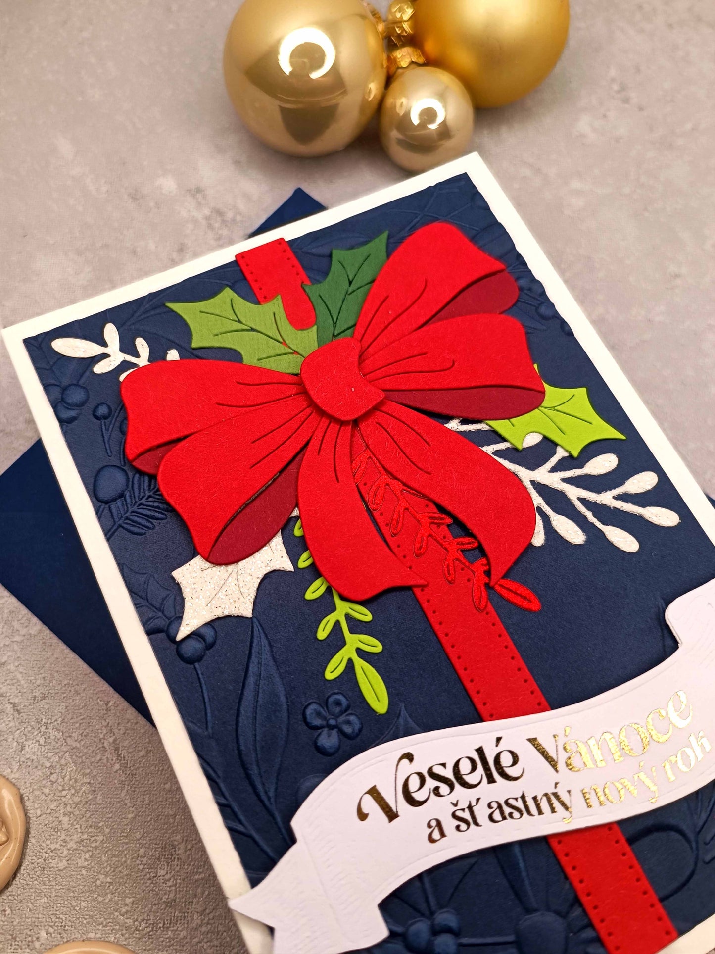 Vánoční přání s mašlí