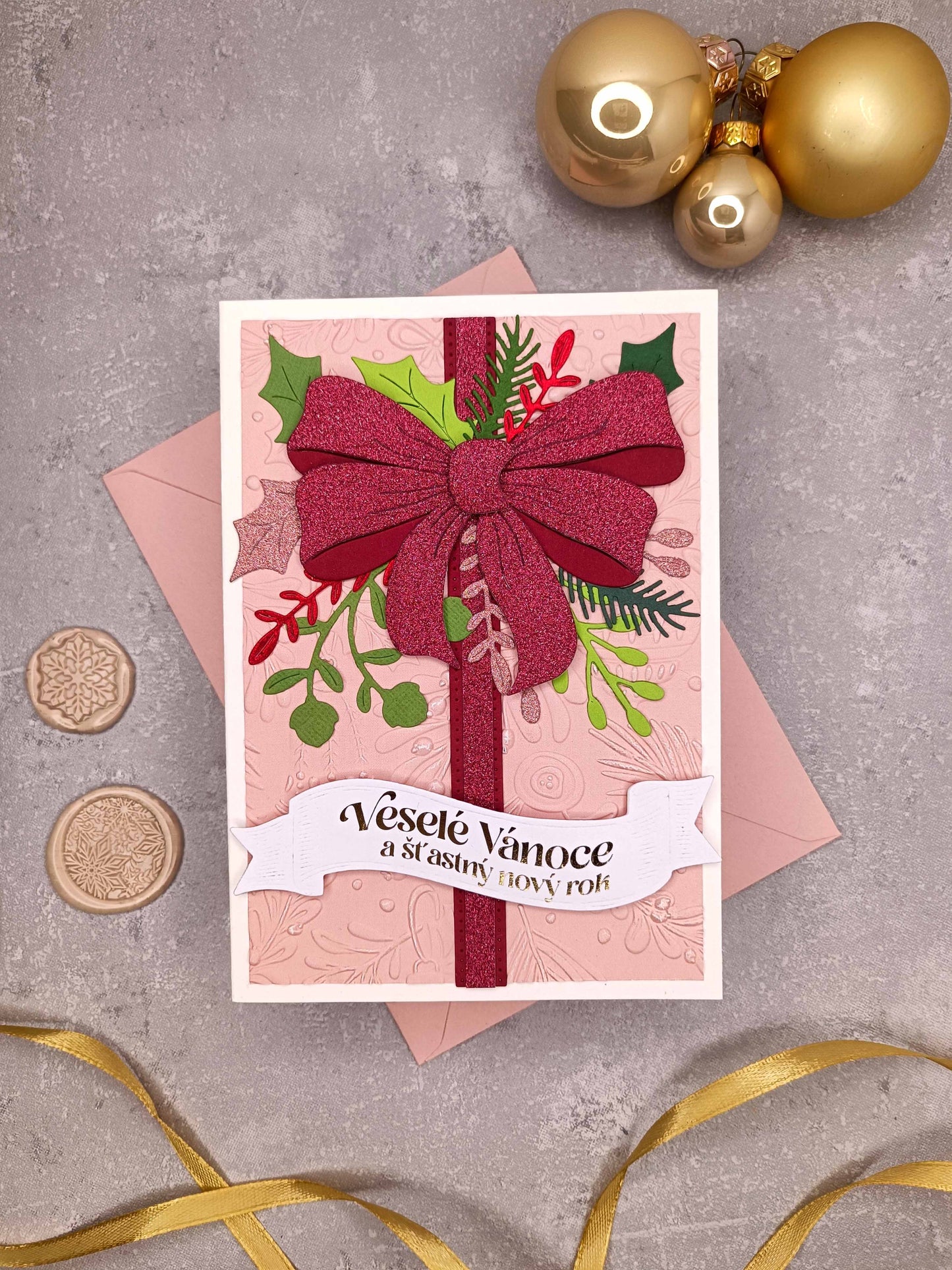 Vánoční přání s mašlí