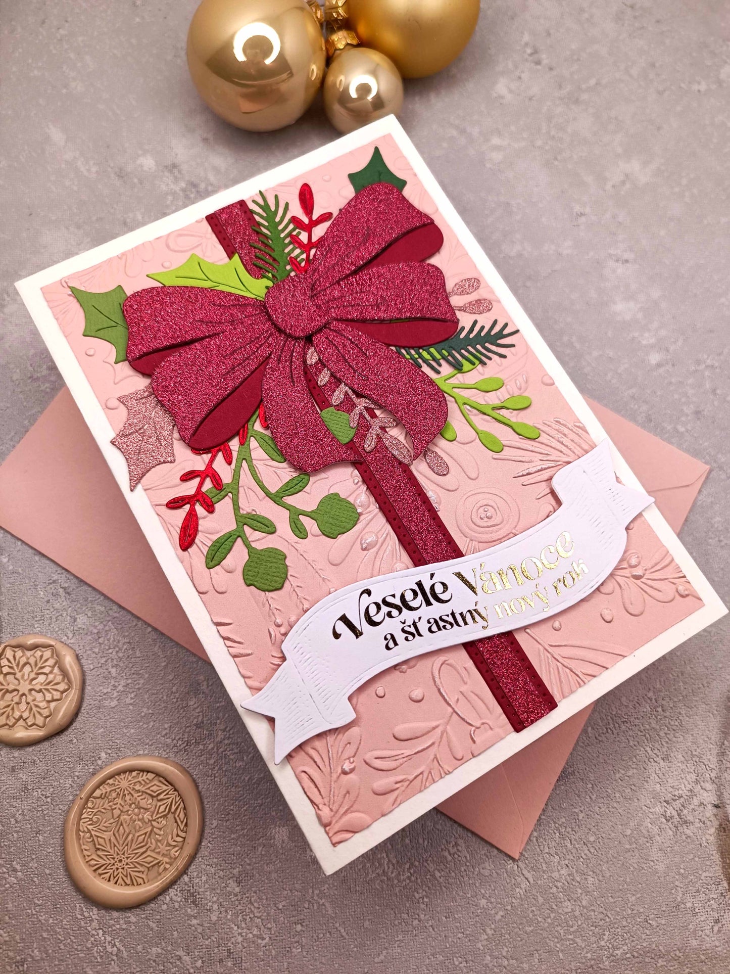 Vánoční přání s mašlí