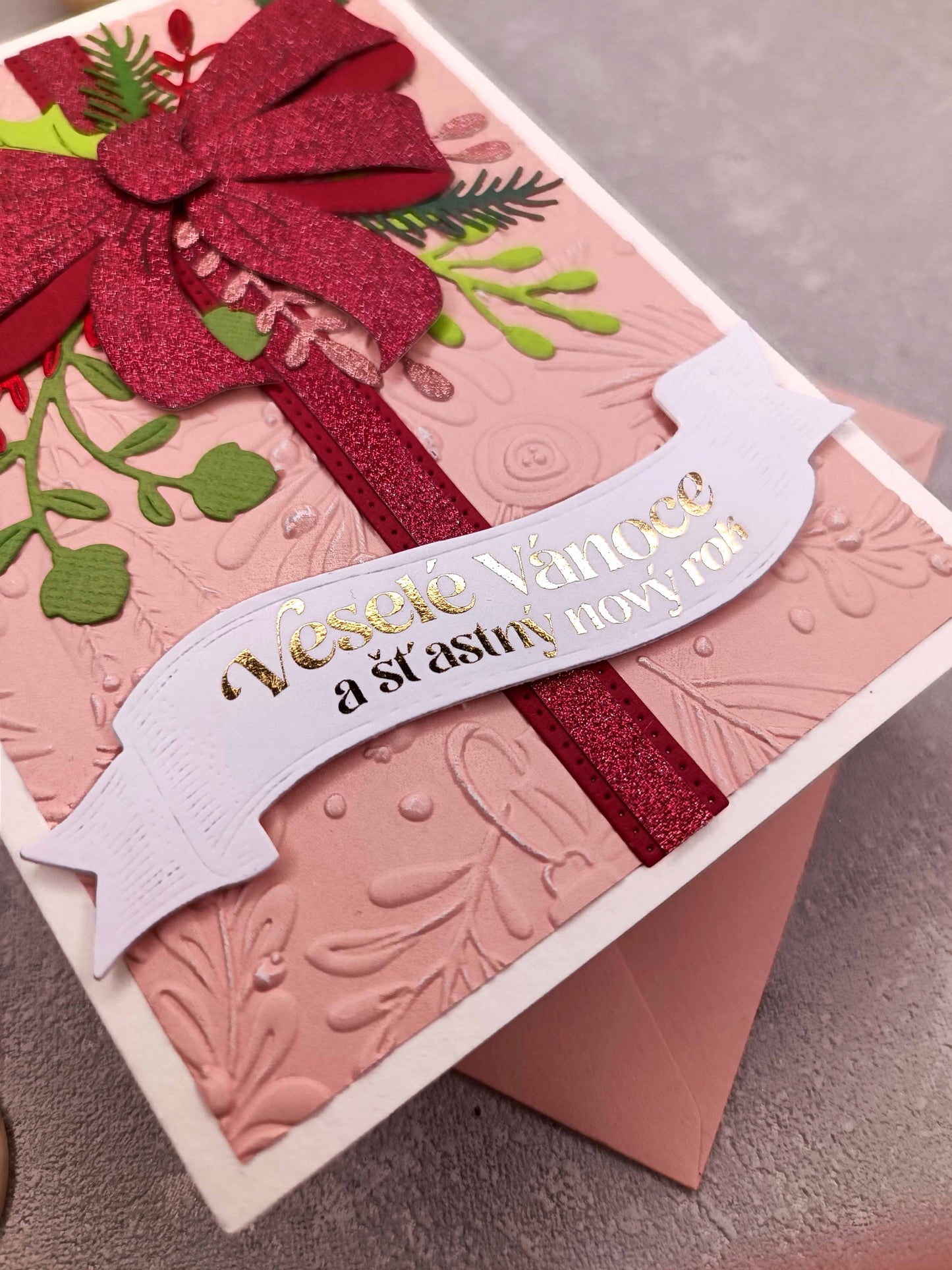 Vánoční přání s mašlí