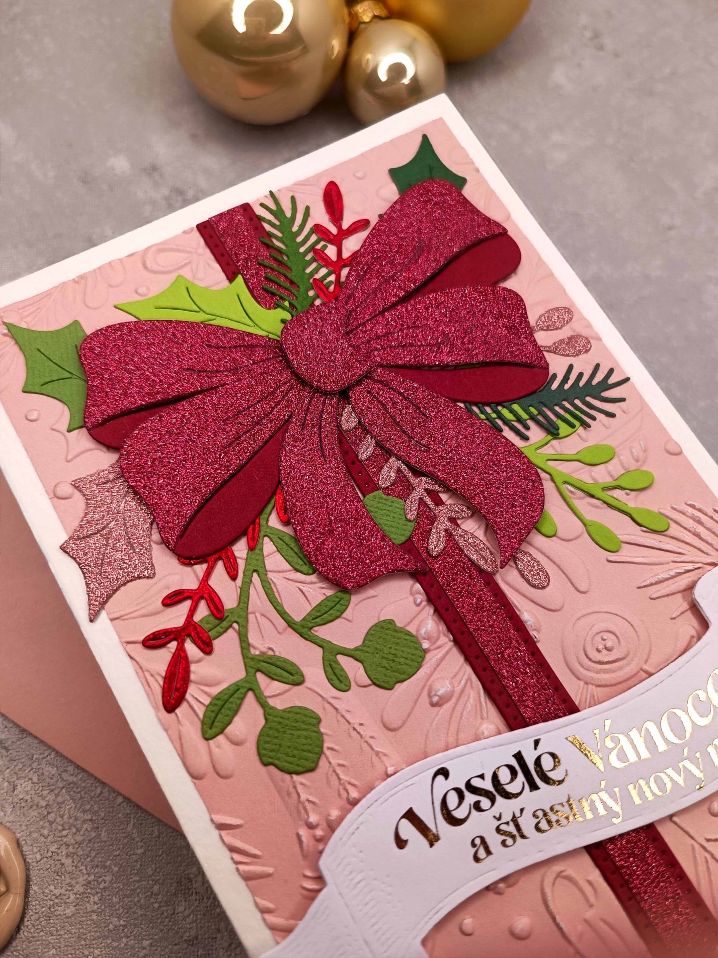 Vánoční přání s mašlí